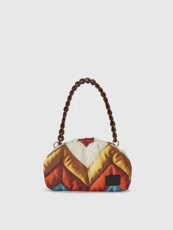 Zig zag fabric clutch with resin shoulder strap