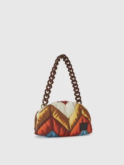Zig zag fabric clutch with resin shoulder strap