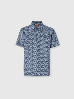 Zig zag jacquard cotton jersey polo shirt