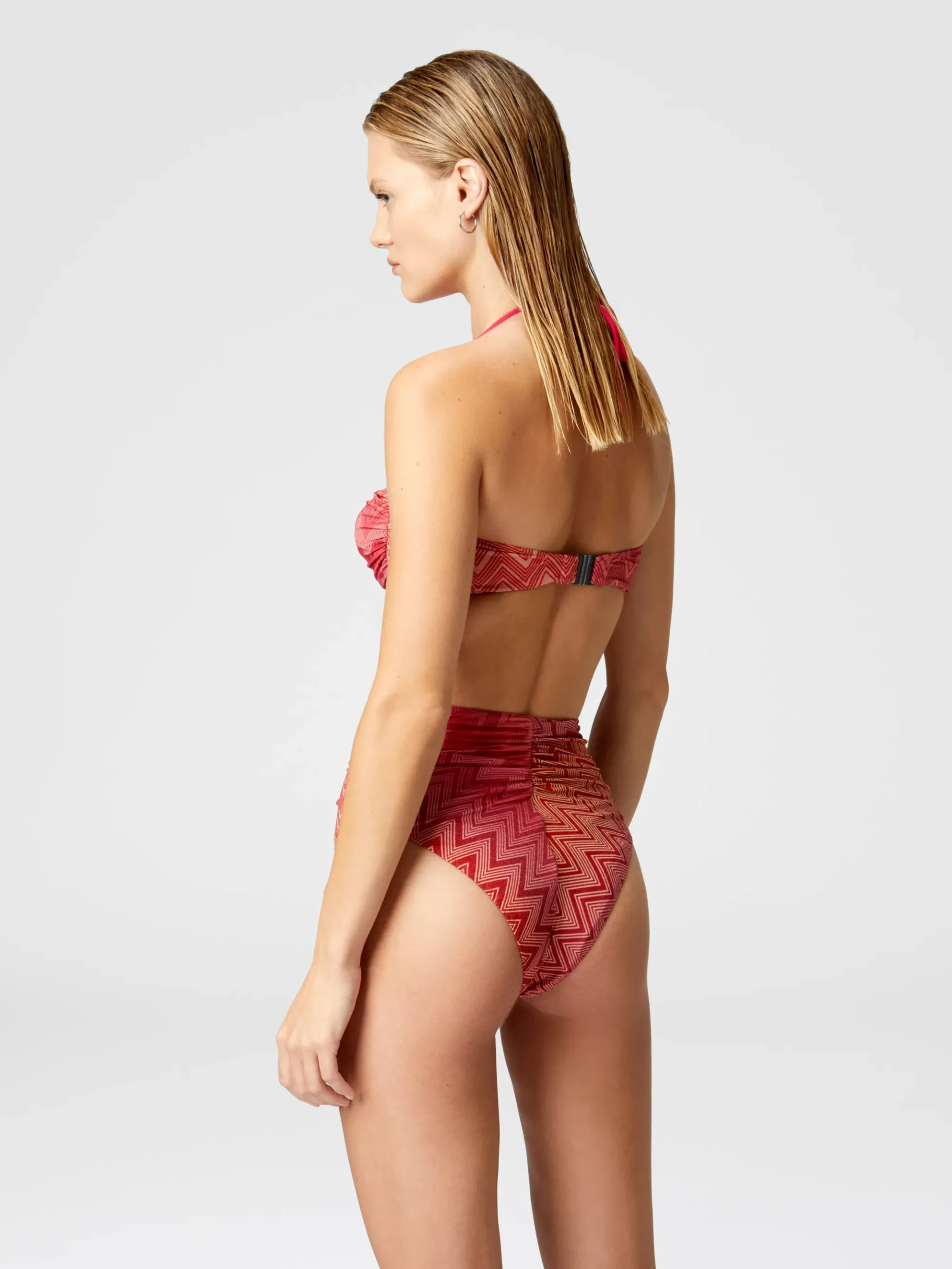 Zig zag lamé stretch nylon bikini with high bottom
