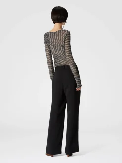 Zig zag lamé viscose blend gather top