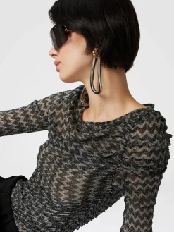 Zig zag lamé viscose blend gather top