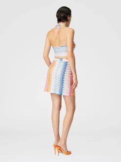 Zig zag lamé viscose blend sarong mini skirt