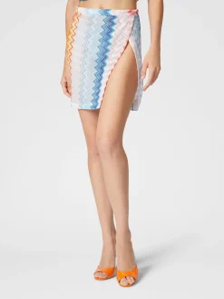 Zig zag lamé viscose blend sarong mini skirt