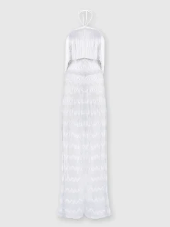 Zig zag lamé viscose jumpsuit with fringes