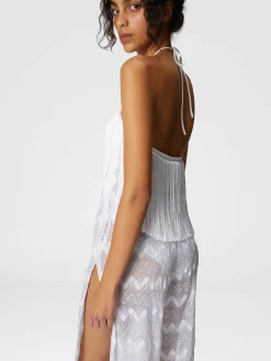 Zig zag lamé viscose jumpsuit with fringes