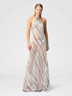 Zig zag mesh cover-up dress with sequins