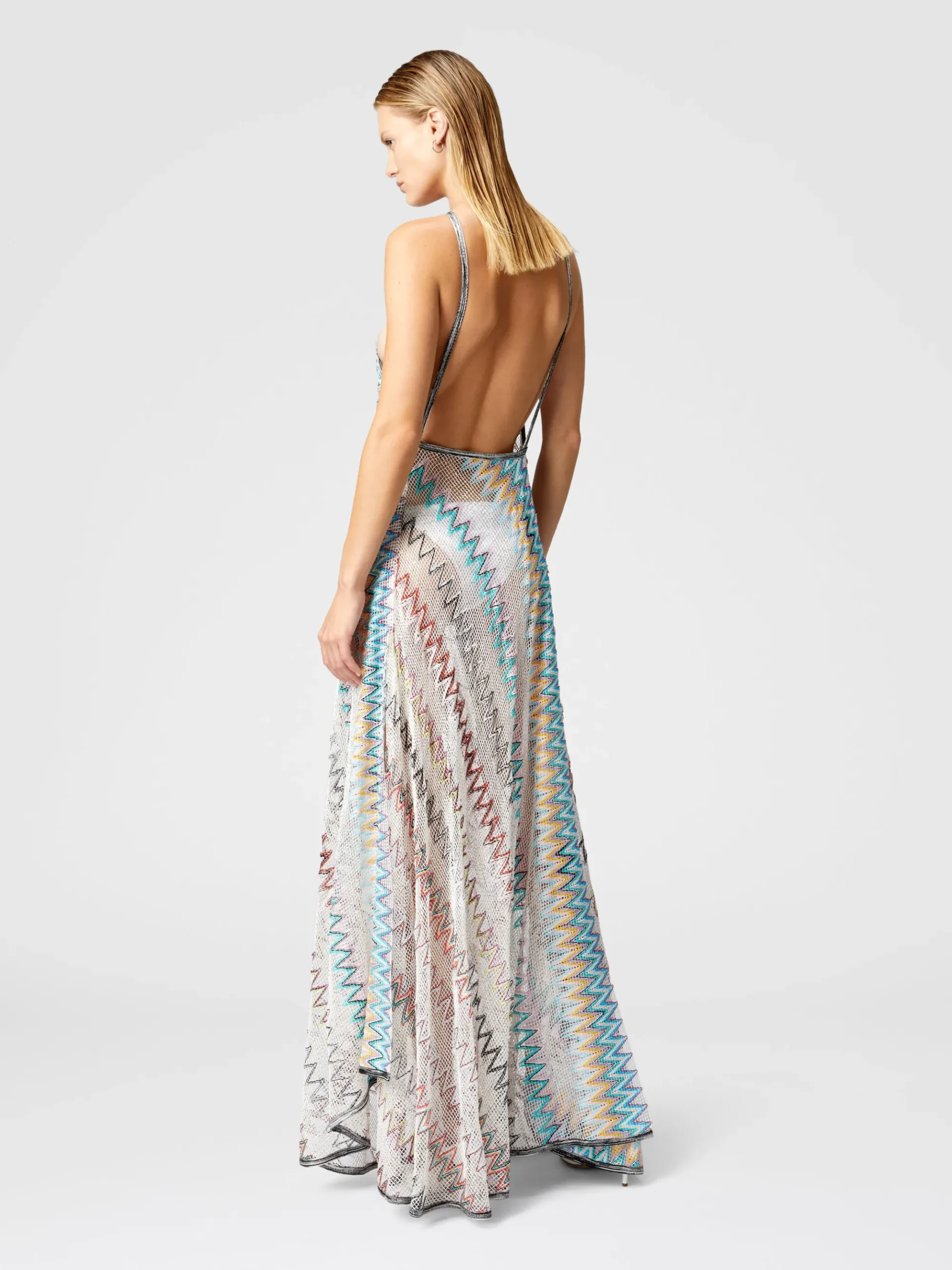 Zig zag mesh cover-up dress with sequins