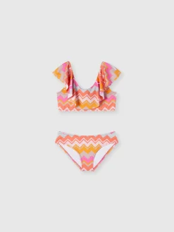 Zig zag print bikini swimsuit with logo