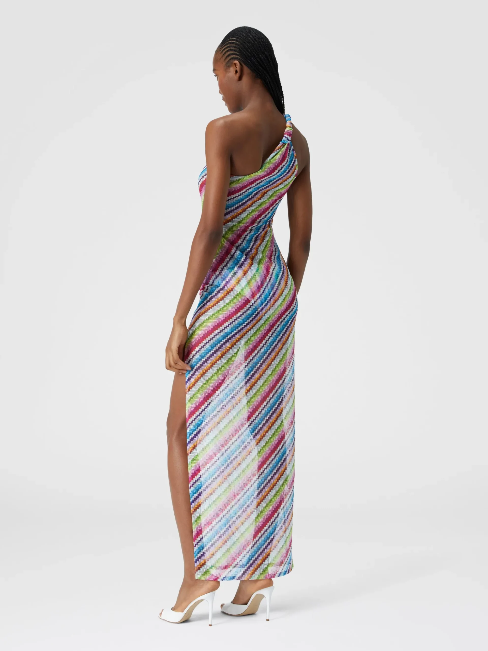 Zig zag print cover-up dress with knot neckline