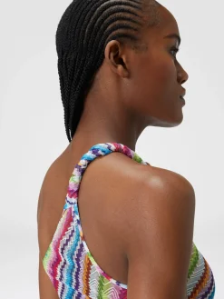 Zig zag print cover-up dress with knot neckline