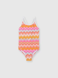 Zig zag print one-piece swimsuit with logo