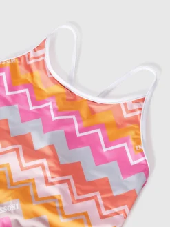 Zig zag print one-piece swimsuit with logo