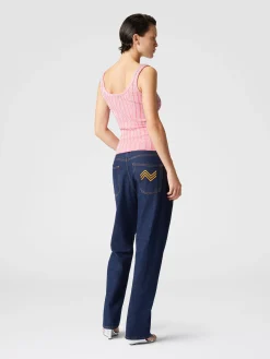 Zig zag ribbed tank top with sequins