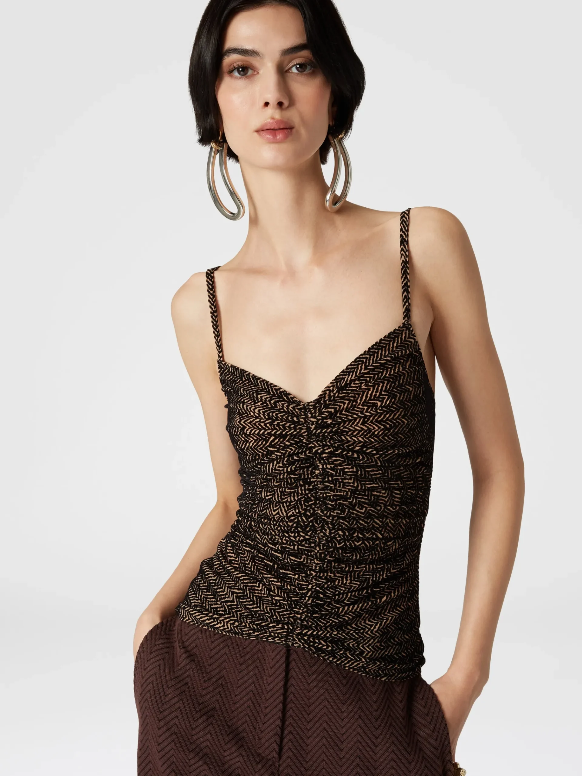 Zig zag tulle tank top with gathering