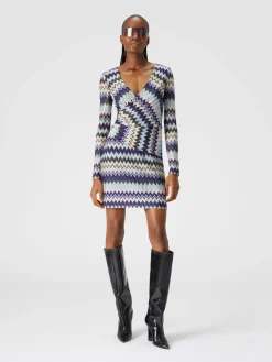 Zig zag viscose dress with V-neckline