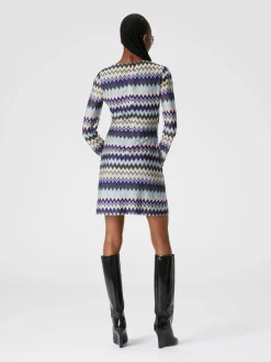Zig zag viscose dress with V-neckline