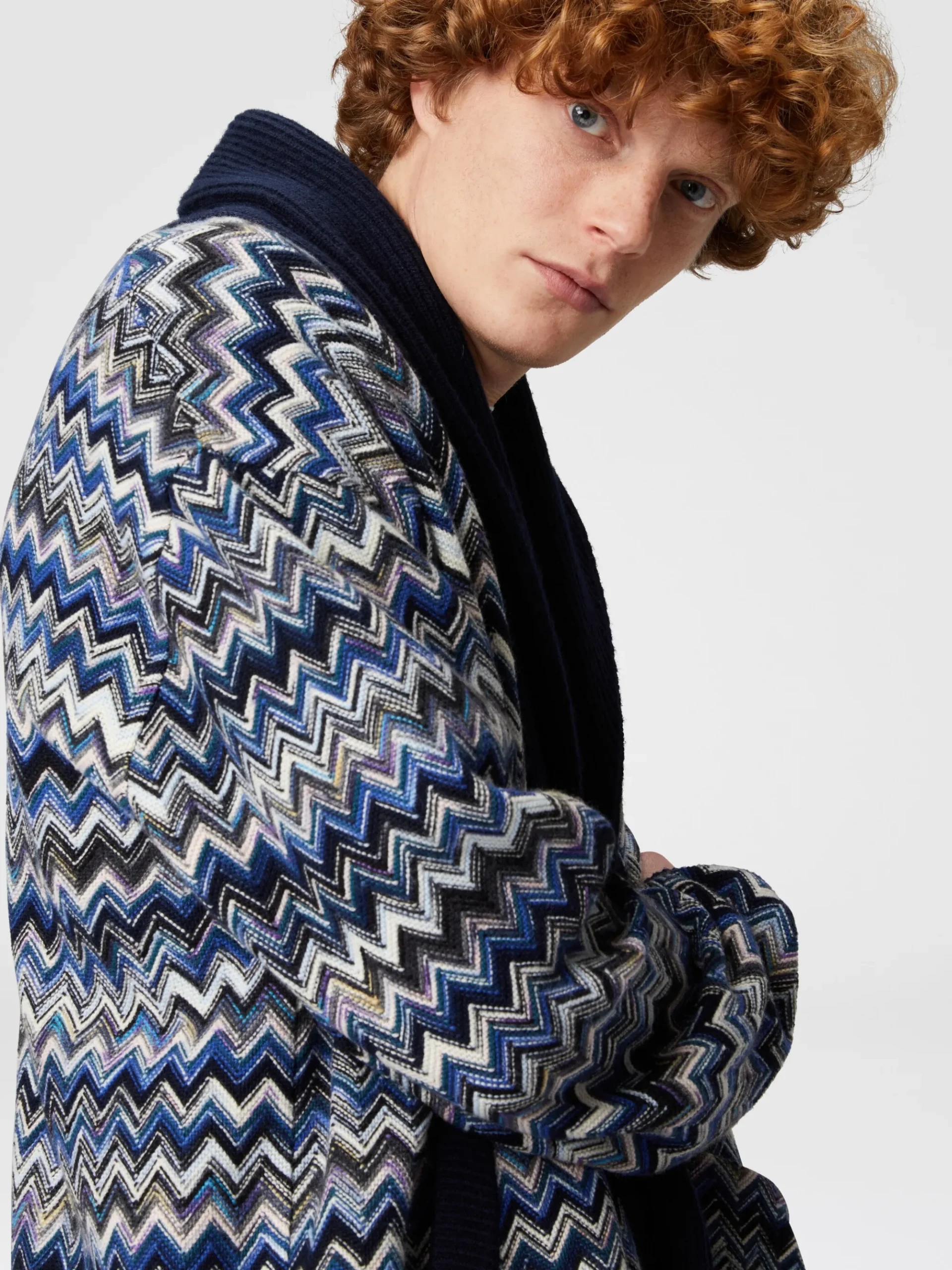 Zig zag wool cardigan with shawl collar