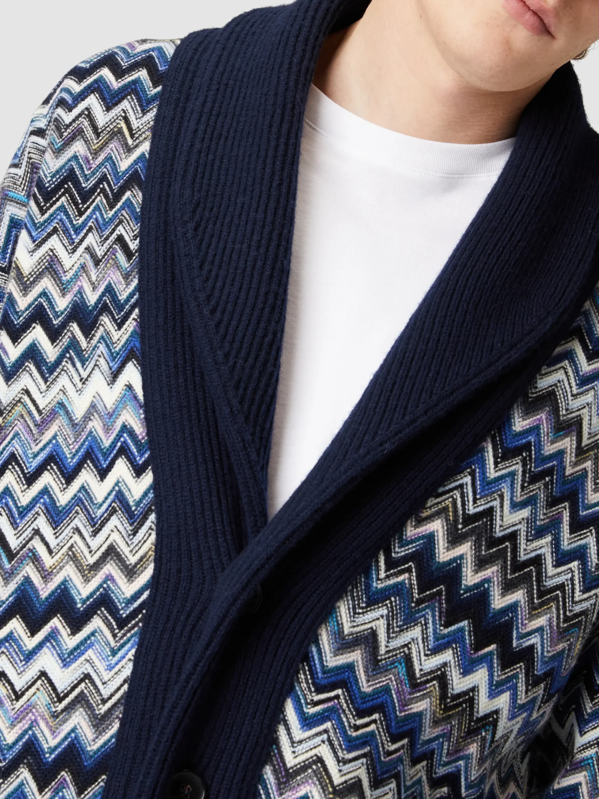 Zig zag wool cardigan with shawl collar