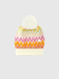 Zig zag wool hat with pom pom