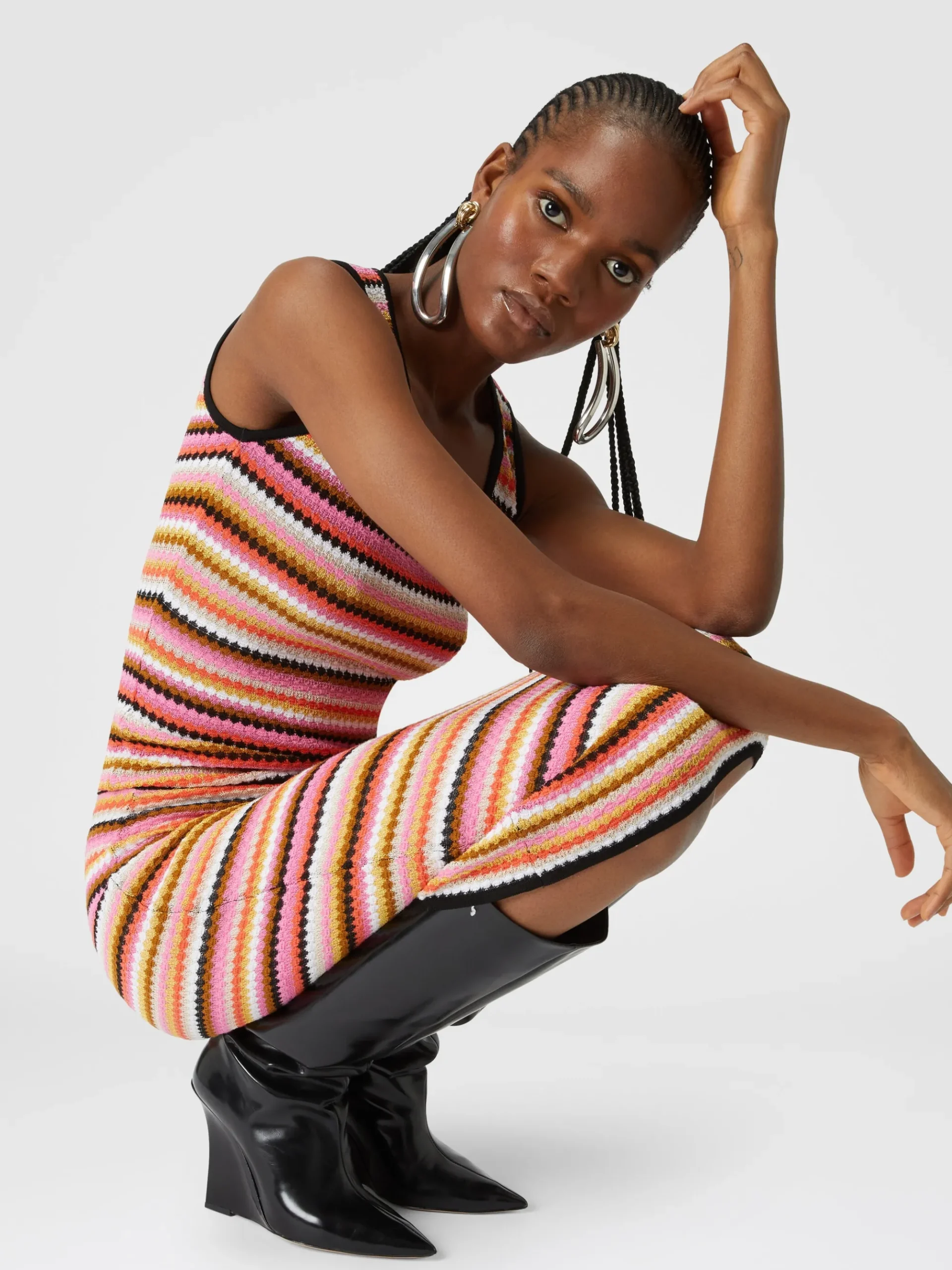 Zigzag cotton and viscose midi skirt