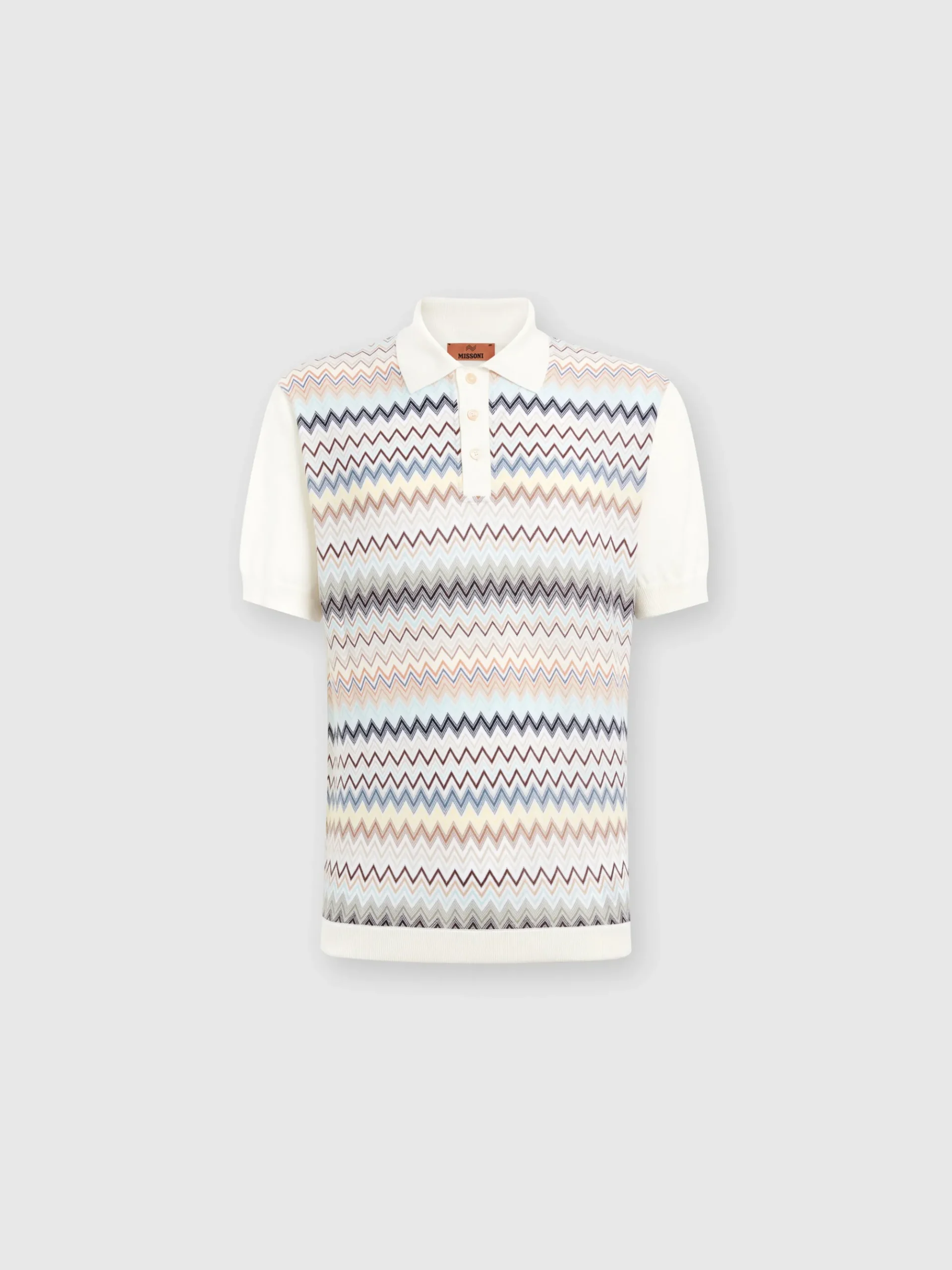 Zigzag cotton knit polo shirt with solid color inserts