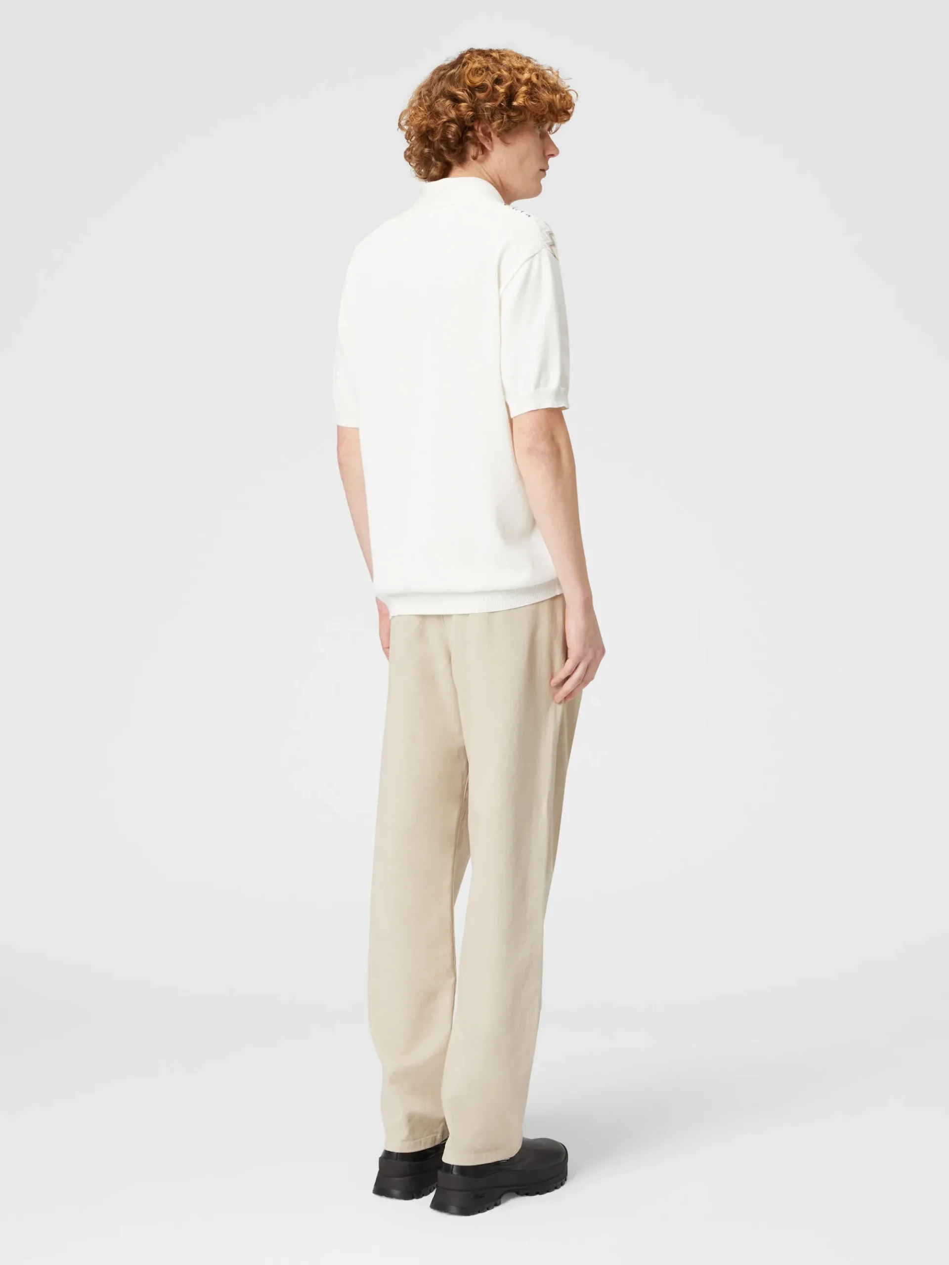 Zigzag cotton knit polo shirt with solid color inserts