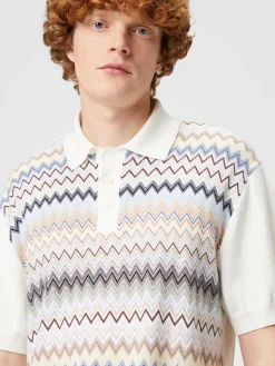 Zigzag cotton knit polo shirt with solid color inserts