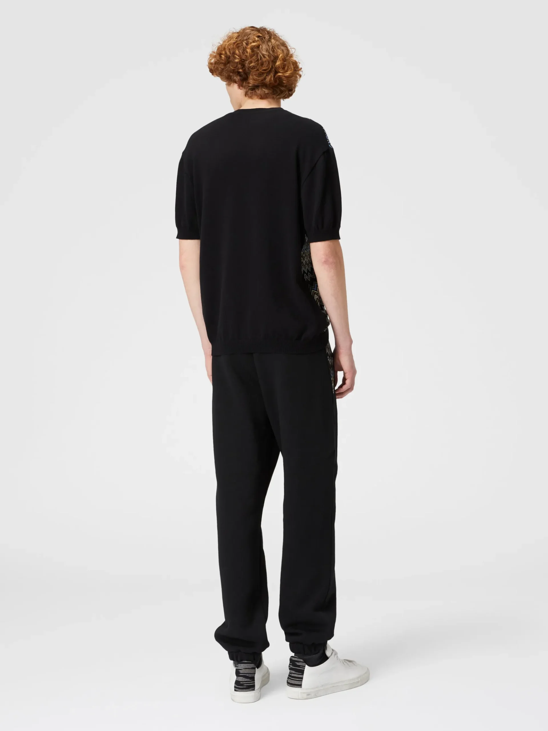 Zigzag cotton knit T-shirt with solid color inserts
