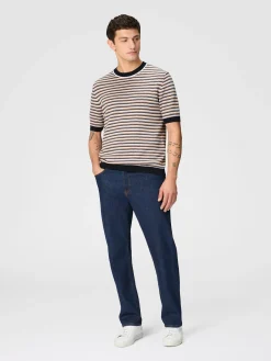 Zigzag cotton knit T-shirt with contrasting piping