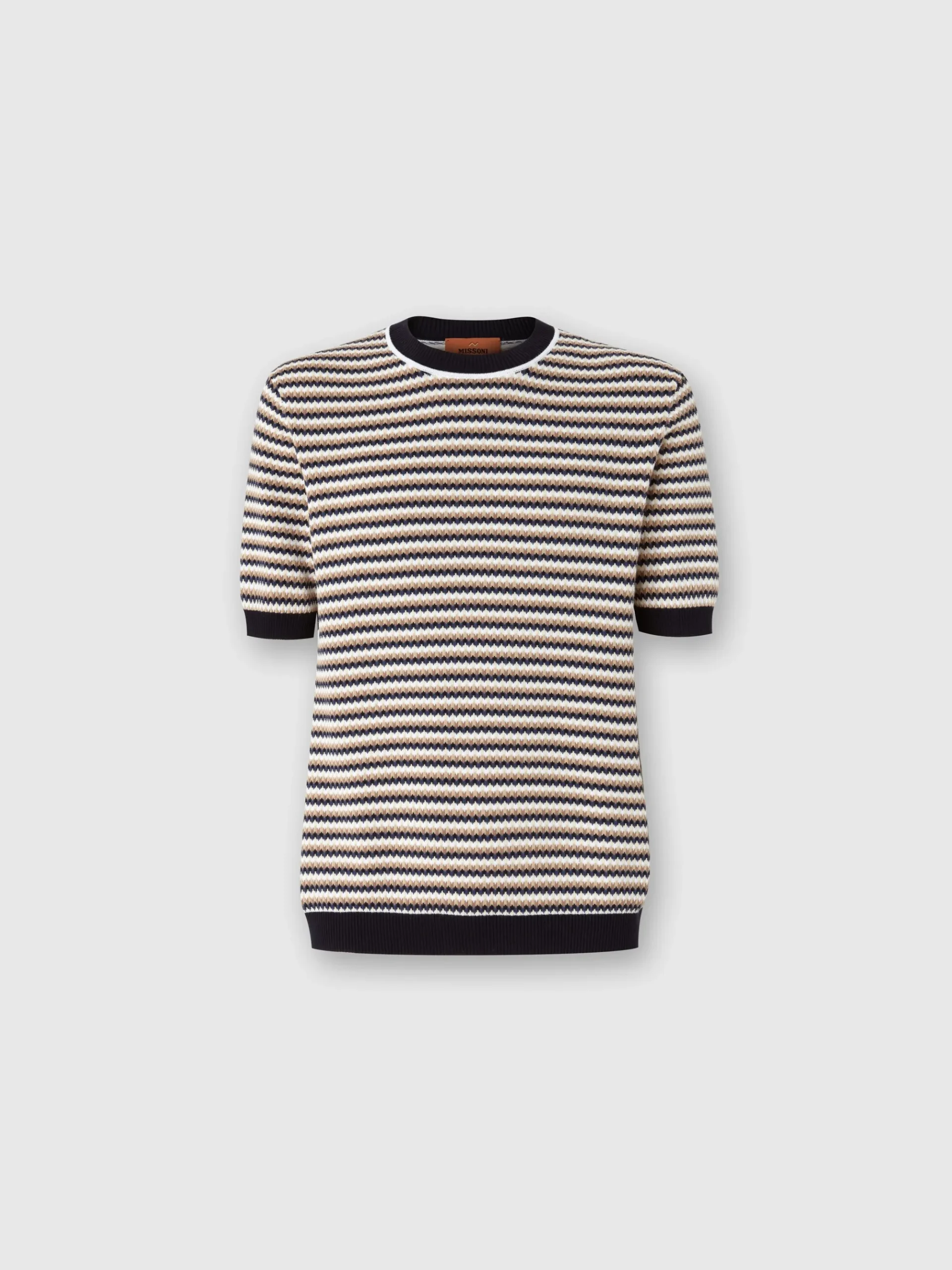 Zigzag cotton knit T-shirt with contrasting piping