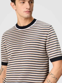 Zigzag cotton knit T-shirt with contrasting piping