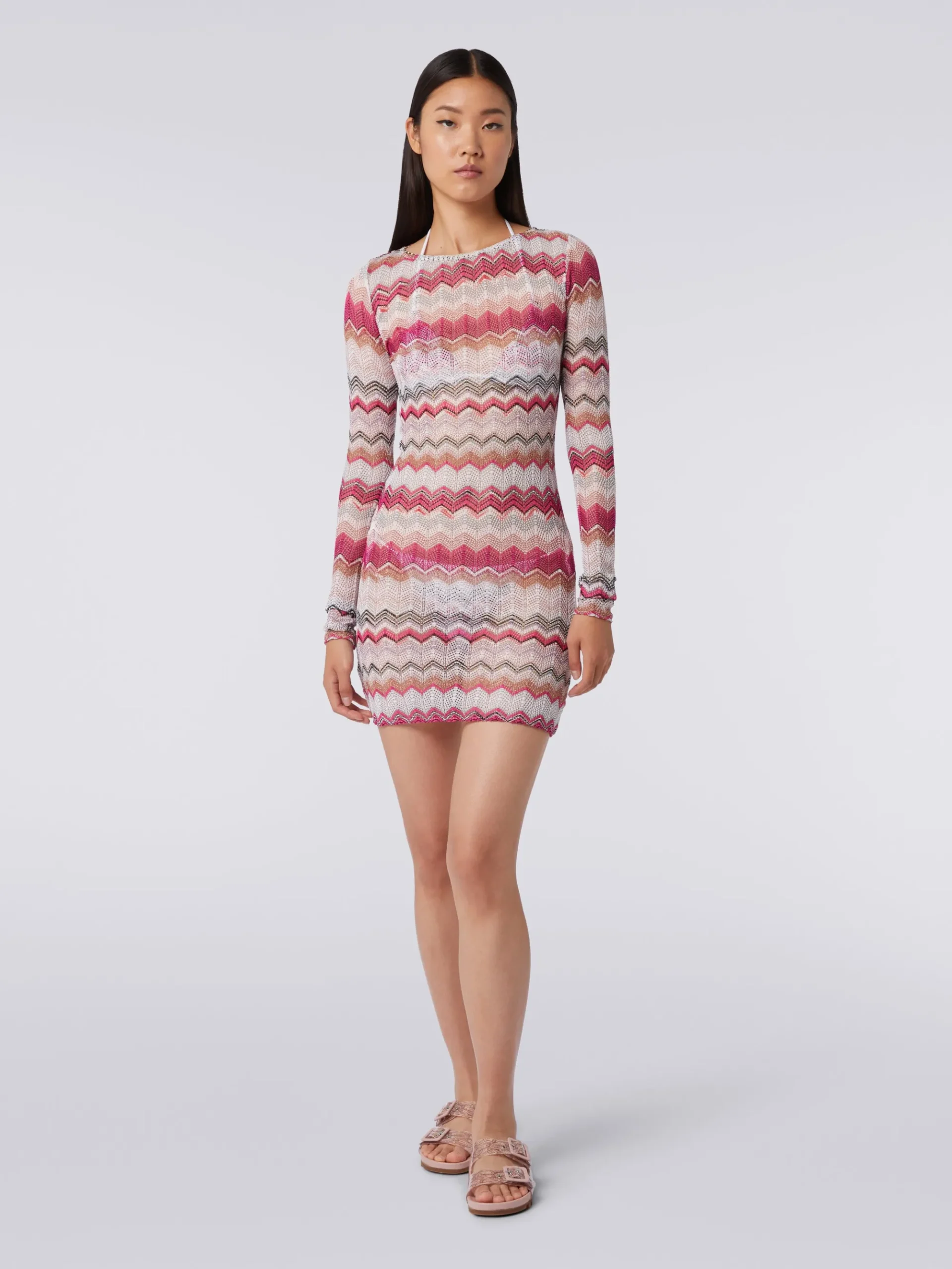 Zigzag crochet dress with lurex