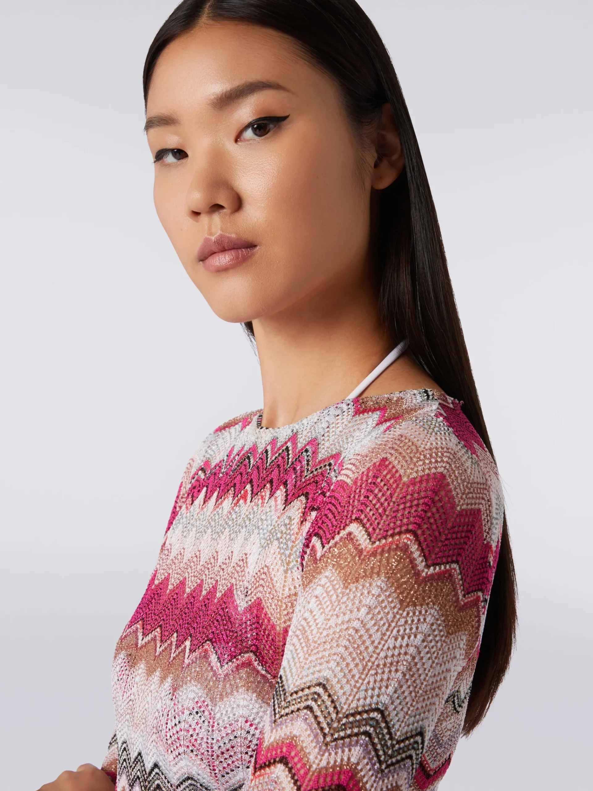 Zigzag crochet dress with lurex