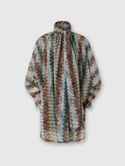 Zigzag lamé dress with scarf collar