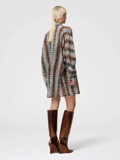 Zigzag lamé dress with scarf collar