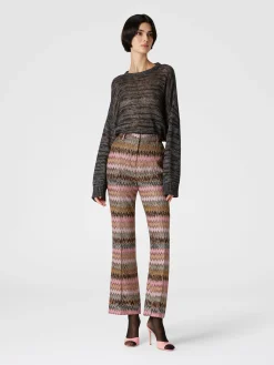 Zigzag lamé viscose blend cropped trousers