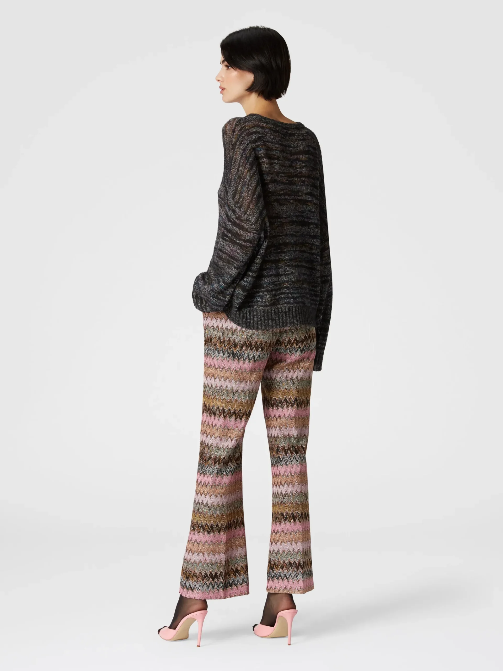 Zigzag lamé viscose blend cropped trousers