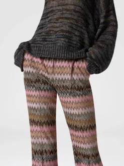 Zigzag lamé viscose blend cropped trousers