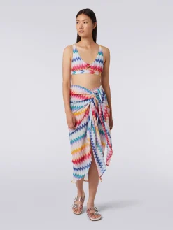 Zigzag motif sarong skirt with lurex