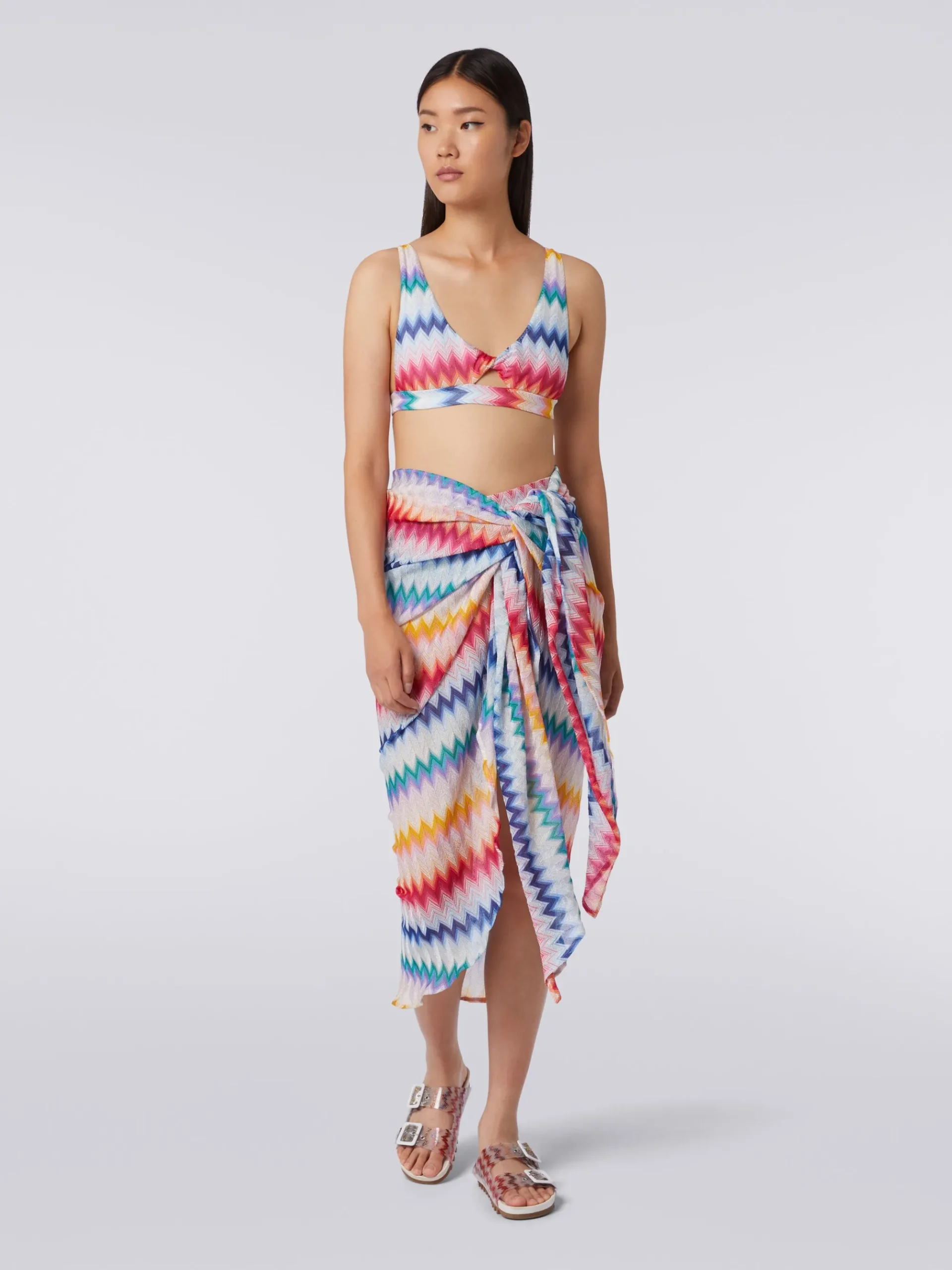 Zigzag motif sarong skirt with lurex
