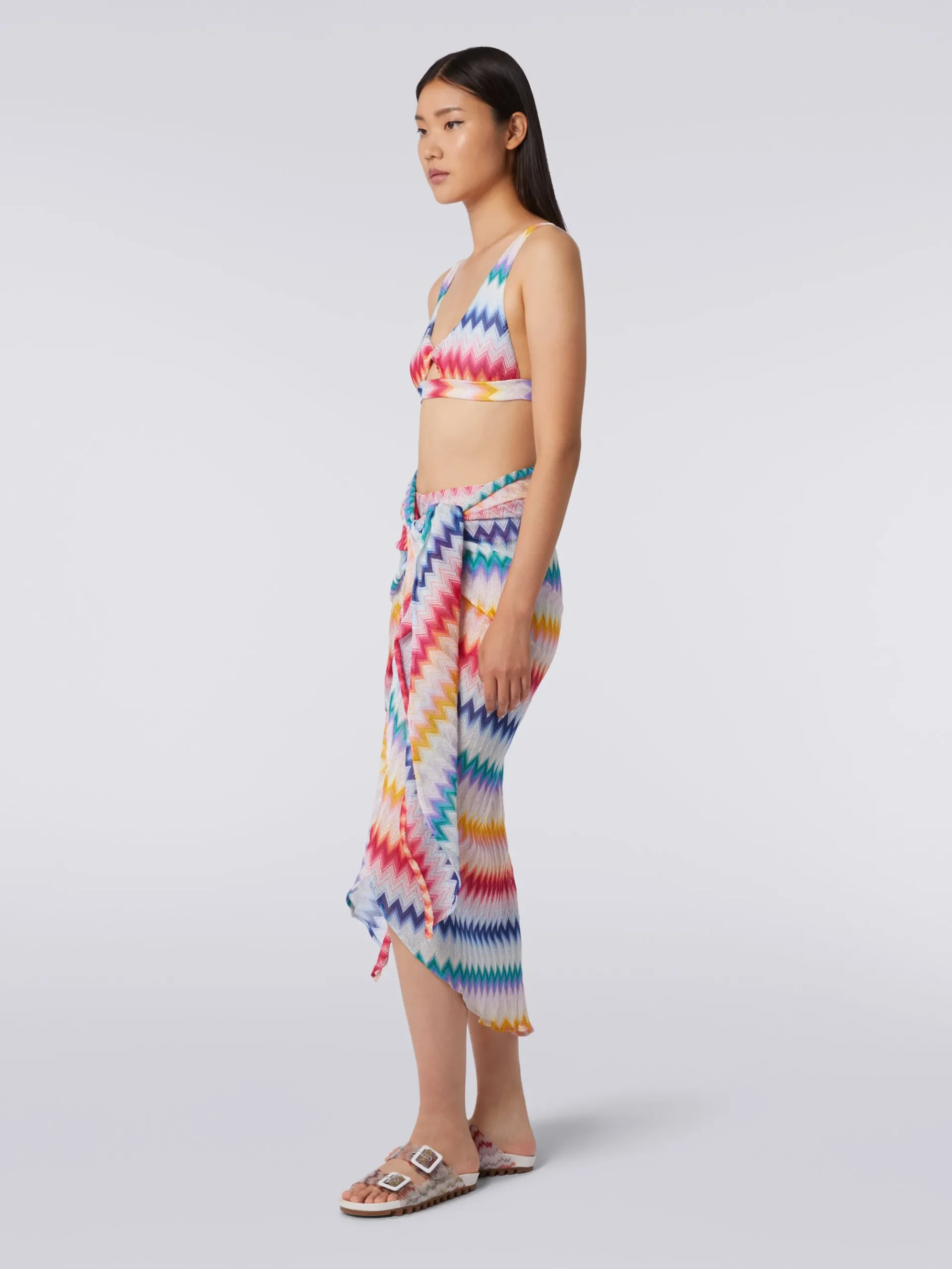Zigzag motif sarong skirt with lurex