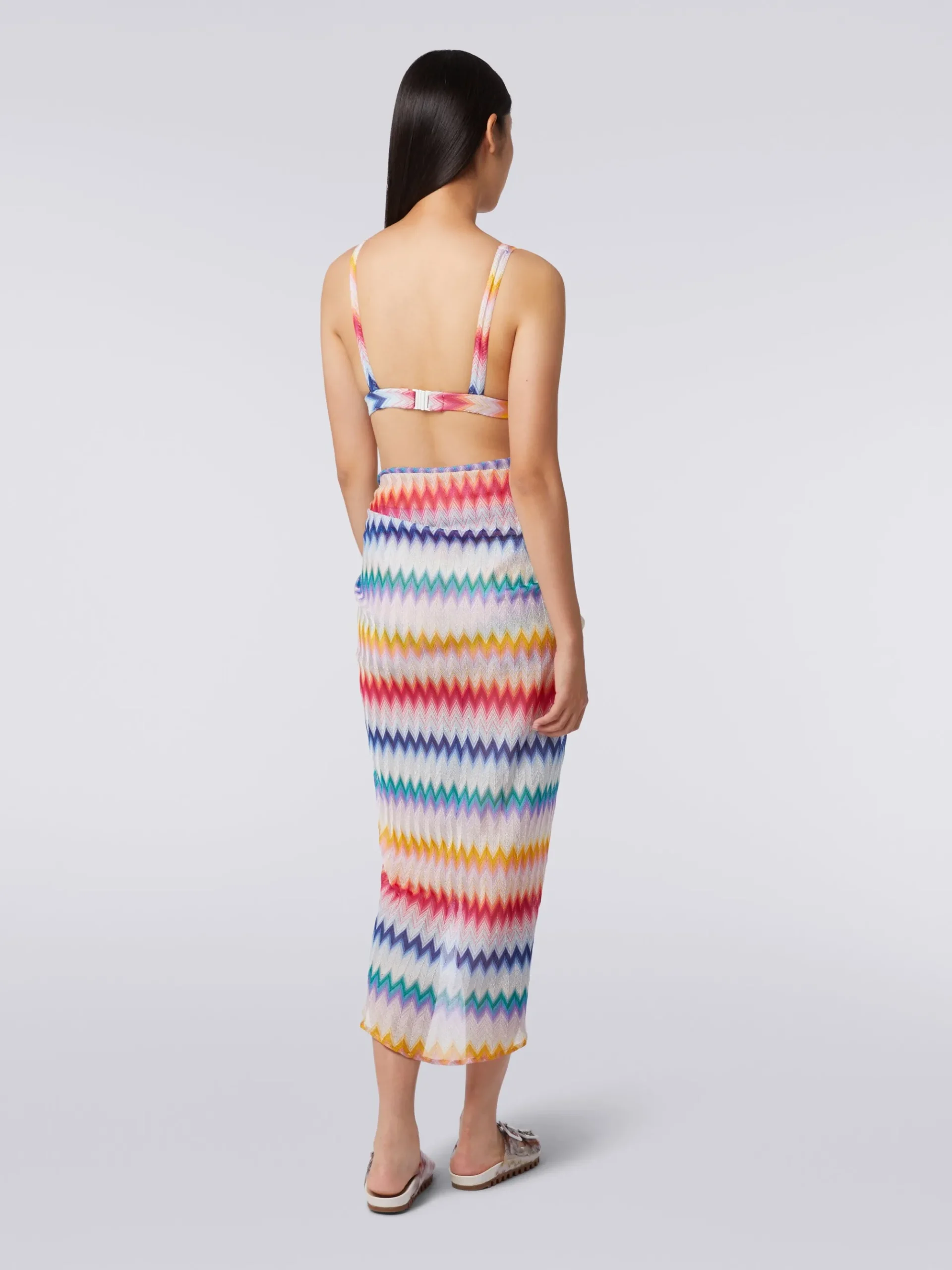 Zigzag motif sarong skirt with lurex