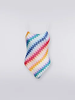 Zigzag one-piece swimming costume with lurex