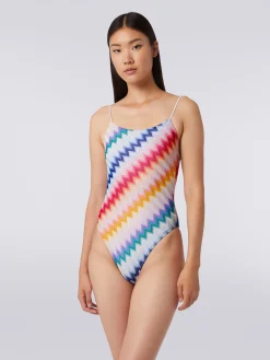 Zigzag one-piece swimming costume with lurex