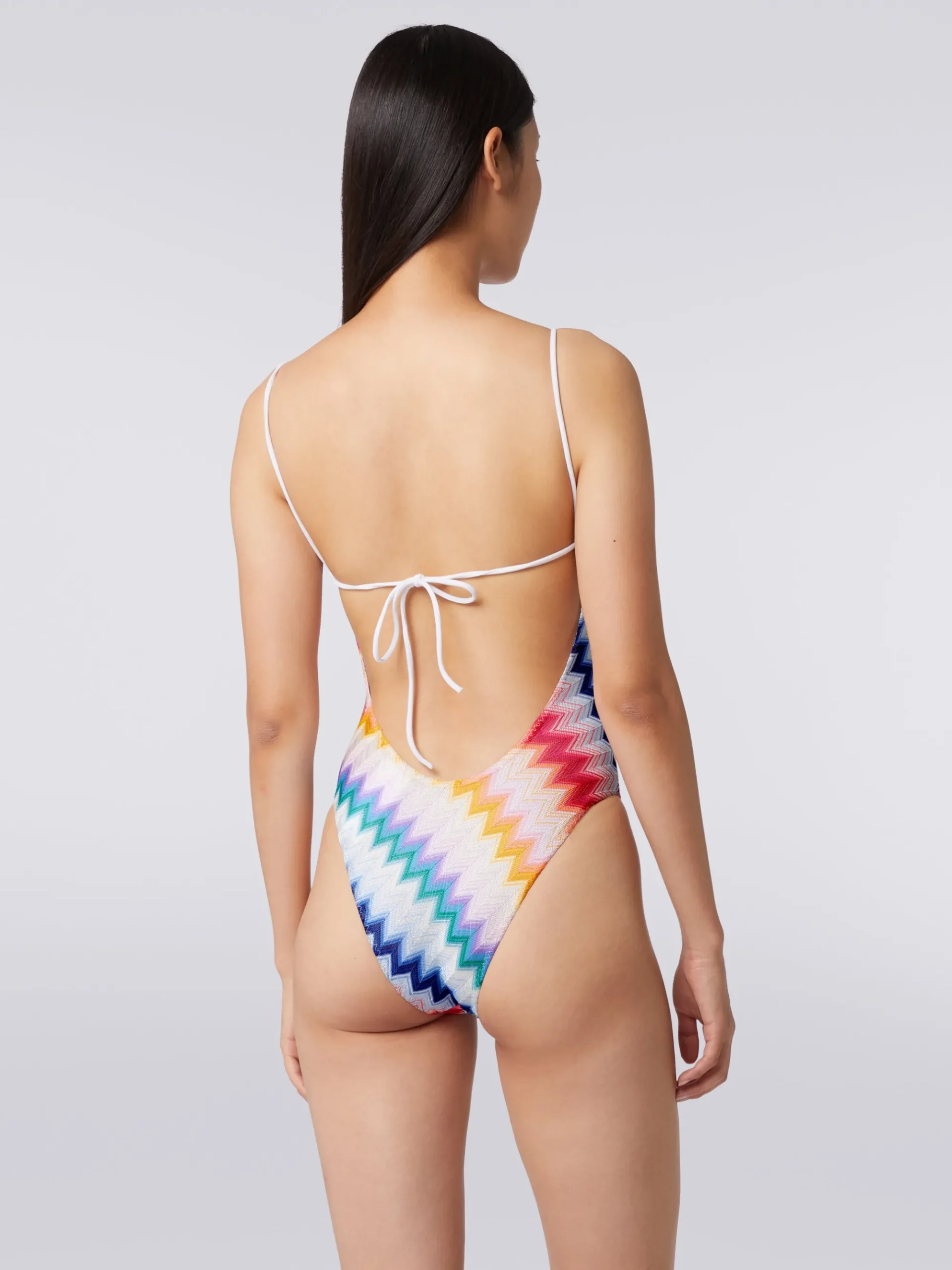 Zigzag one-piece swimming costume with lurex