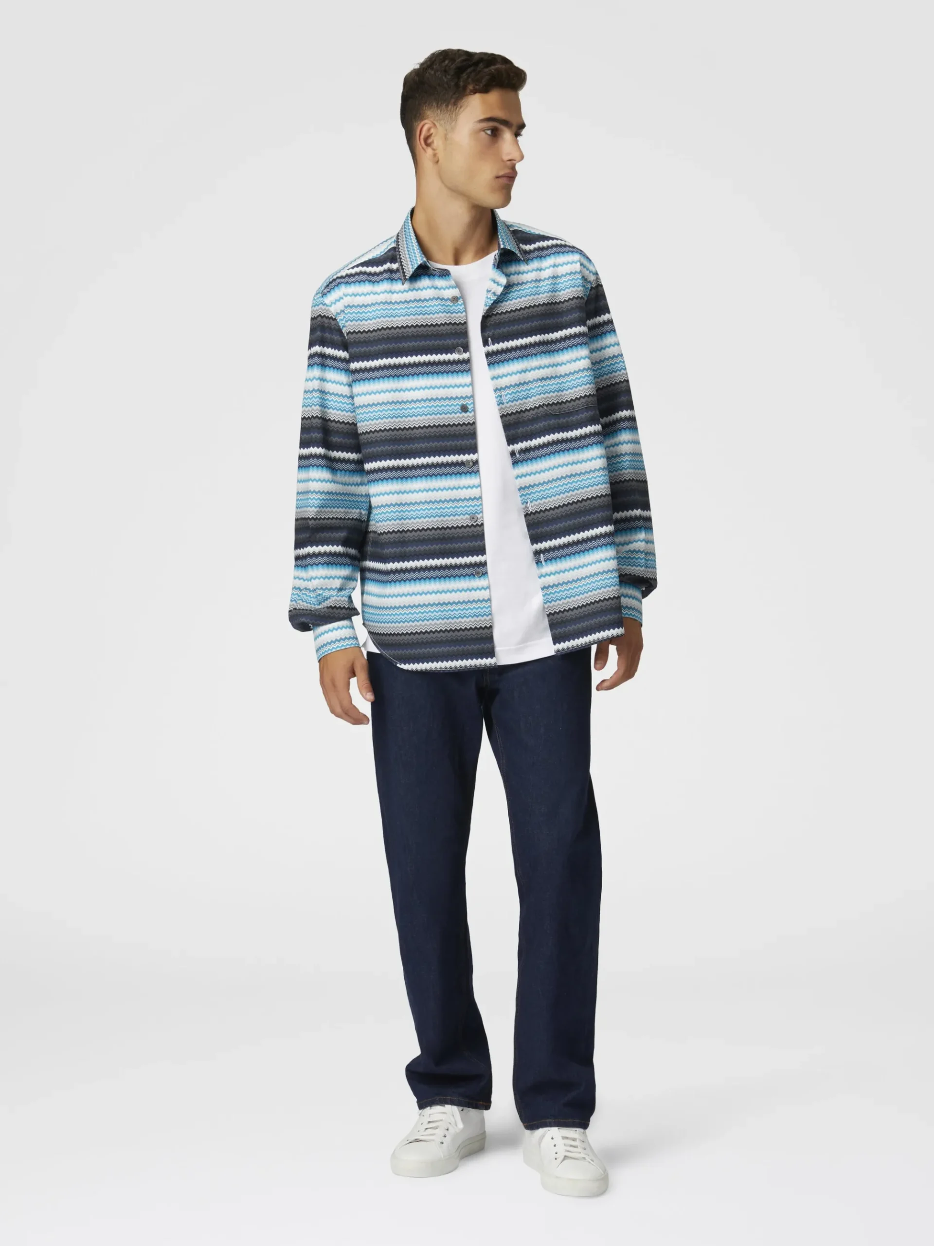 Zigzag print cotton poplin shirt