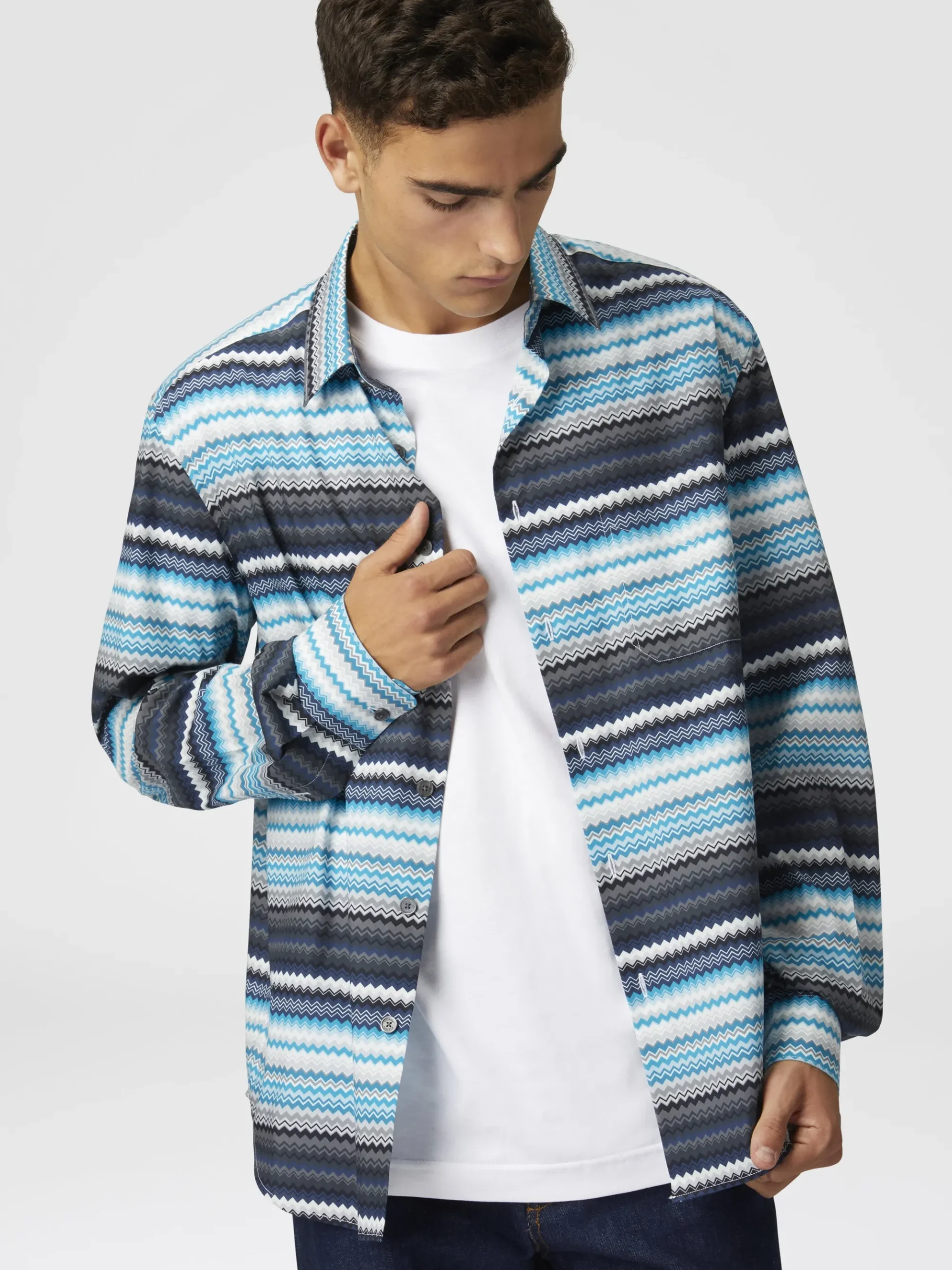 Zigzag print cotton poplin shirt