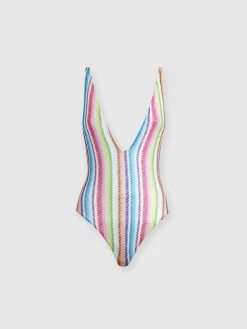 Zigzag print one-piece swimsuit with V-neckline