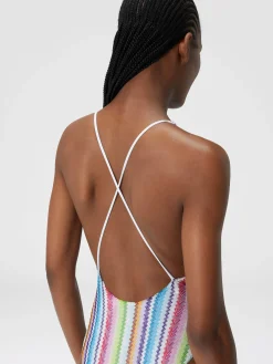 Zigzag print one-piece swimsuit with V-neckline